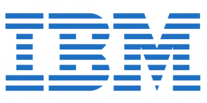 The IBM logo in blue, featuring the letters "IBM" in a bold, striped font on a white background.