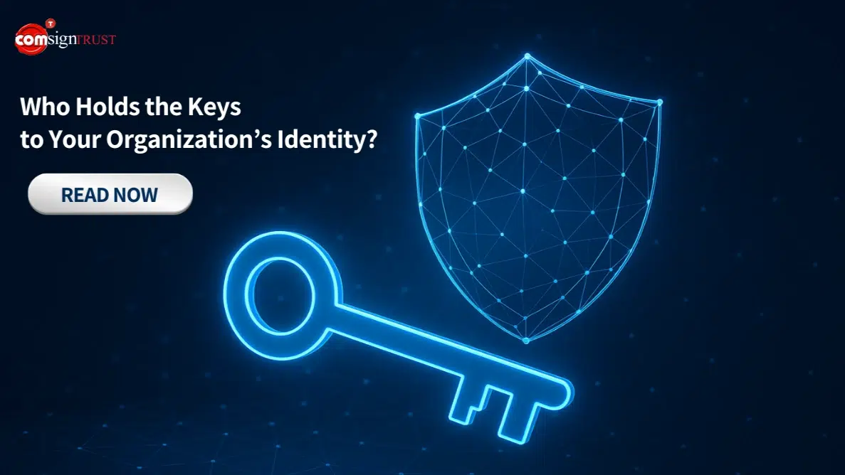 A digital illustration shows a glowing key and shield with the text, “Who Holds the Keys to Your Organization’s Identity?” and a “Read Now” button.