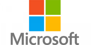 Microsoft logo featuring four colored squares (red, green, blue, yellow) arranged in a grid above the word “Microsoft” in gray text.