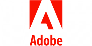 Red Adobe logo featuring a stylized letter "A" above the word "Adobe" in bold red letters on a white background.