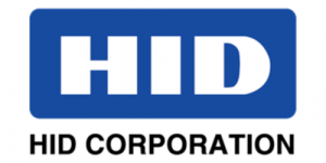 Logo of HID Corporation, featuring the letters "HID" in white on a blue rectangular background above the words "HID CORPORATION" in black text.